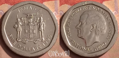 Ямайка 5 долларов 1996 года, KM# 163, 450-049
