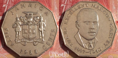 Ямайка 50 центов 1988 года, KM# 65, 076b-042