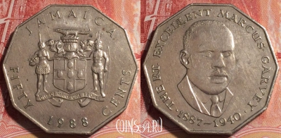 Ямайка 50 центов 1988 года, KM# 65, 255-071