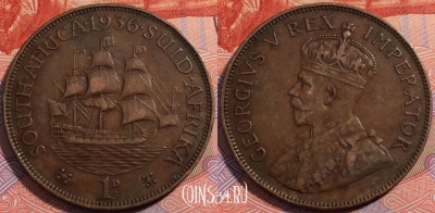 ЮАР (Южная Африка) 1 пенни 1936 года, KM# 14.3, a137-053