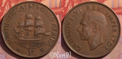 ЮАР (Южная Африка) 1 пенни 1939 года, KM# 25, 137j-019