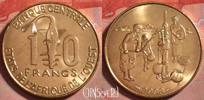 Западная Африка 10 франков 2008 года, UNC, 333j-081