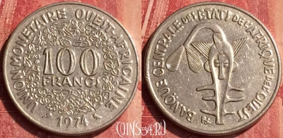 Западная Африка 100 франков 1974 года, KM# 4, 346o-090