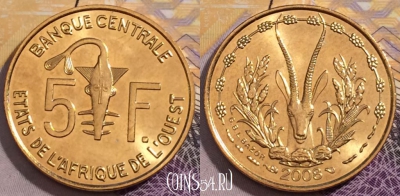 Западная Африка 5 франков 2008 года, KM# 2а, 235-120