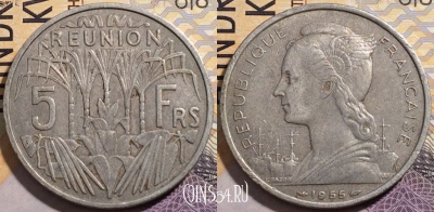 Реюньон 5 франков 1955 года, KM# 9, 204-094