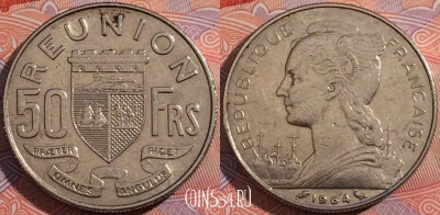 Реюньон 50 франков 1964 года, KM# 12, a099-098