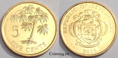 Сейшелы 5 центов 2010 года, KM# 47a, UNC, 75-052a