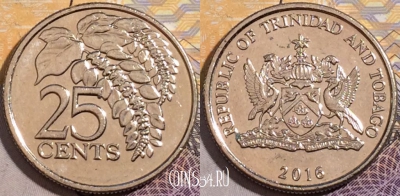 Тринидад и Тобаго 25 центов 2016 года, KM# 32, 195-117