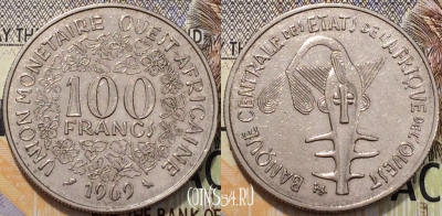 Западная Африка 100 франков 1969 года, KM# 4, 124-086