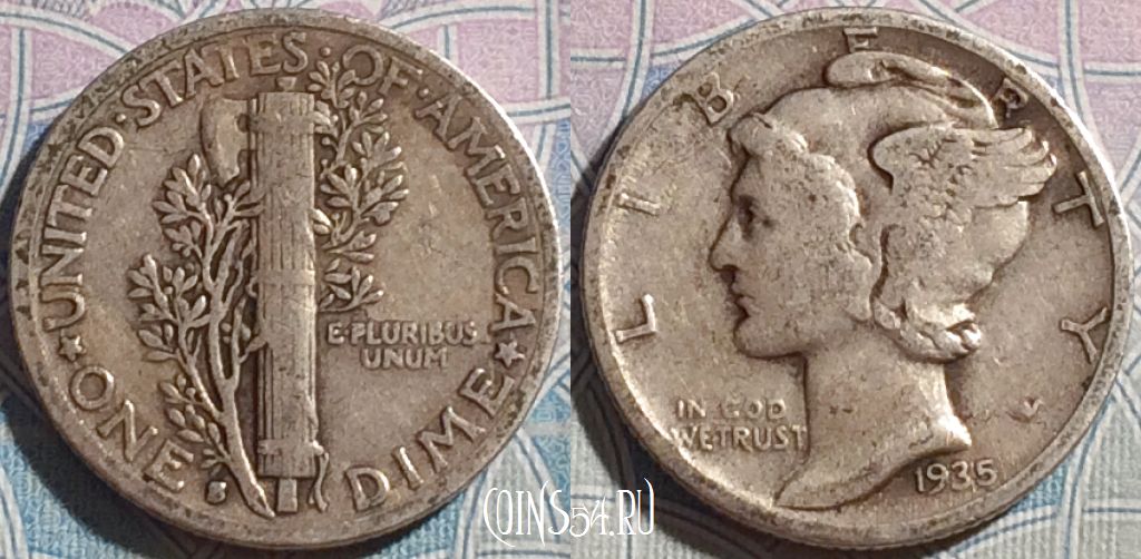 Монета США 1 дайм 1935 года, Серебро, KM# 140, a069-105