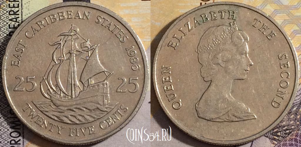 Восточные Карибы 25 центов 1986 года, KM# 14, 157-133