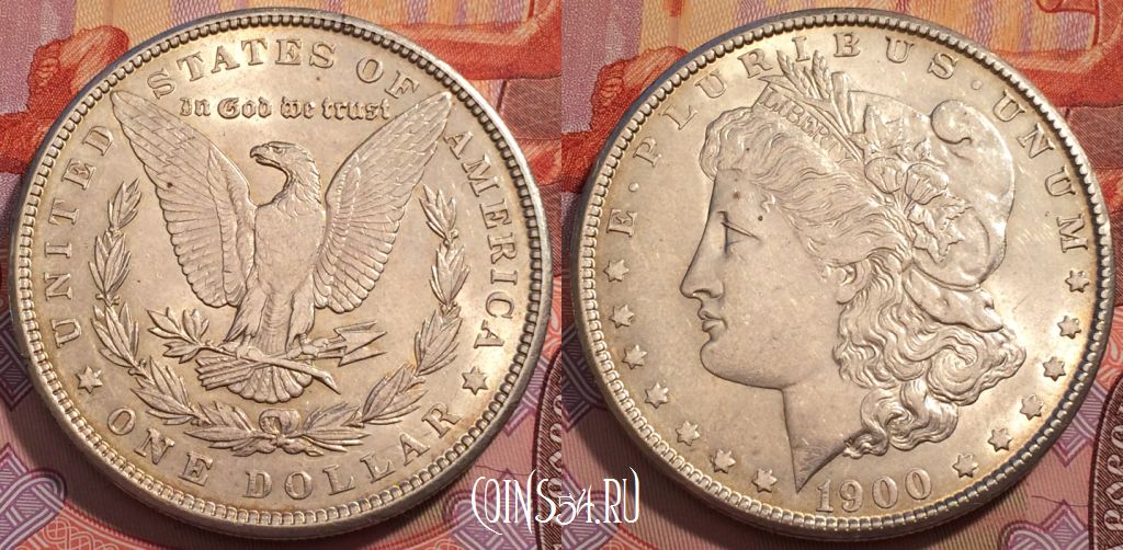 Монета США 1 доллар 1900 года, Серебро, Ag, KM# 110, 233-139
