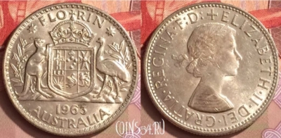 Австралия 2 шиллинга (флорин) 1963 года, Ag, 442-070
