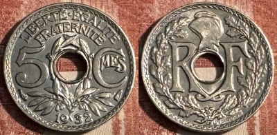 Франция 5 сантимов 1932 года, KM# 875, 500р-100 ♛