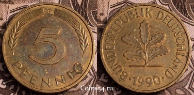 Германия ФРГ 5 пфеннига 1990 года, KM# 107, 65-067a