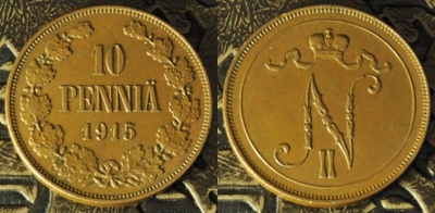 10 пенни 1915, отличная, кабинетная патина, 12-098