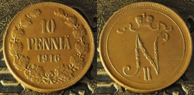 10 пенни 1916, отличная, кабинетная патина, 12-097