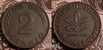 Германия ФРГ 2 пфеннига 1965 года, KM# 106, 65-025b