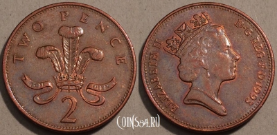 Великобритания 2 пенса 1993 года, KM# 936a, 102-087