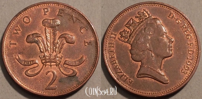 Великобритания 2 пенса 1993 года, KM# 936a, 102-088