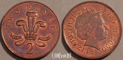 Великобритания 2 пенса 2000 года, KM# 987, 102-095