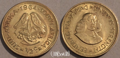 ЮАР 1/2 цента 1964 года, KM# 56, 102-114