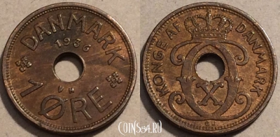 Дания 1 эре 1936 года, KM# 826, 103-010