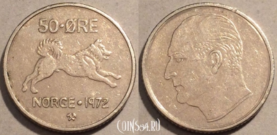 Норвегия 50 эре 1972 года, KM# 408, 103-016