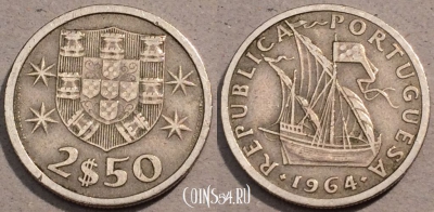 Португалия 2,5 эскудо 1964 года, KM# 590, 103-072