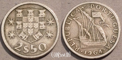 Португалия 2,5 эскудо 1964 г., KM# 590, 103-074