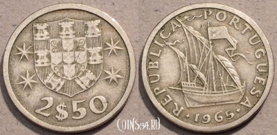 Португалия 2,5 эскудо 1965 года, KM# 590, 103-079