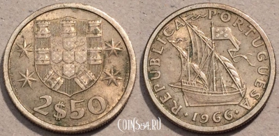 Португалия 2,5 эскудо 1966 года, KM# 590, 103-080
