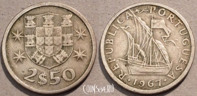 Португалия 2,5 эскудо 1967 год, KM# 590, 103-082