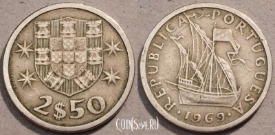 Португалия 2,5 эскудо 1969 год, KM# 590, 103-090
