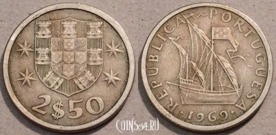 Португалия 2,5 эскудо 1969 г., KM# 590, 103-091