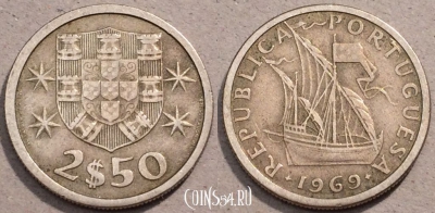 Португалия 2,5 эскудо 1969 года, KM# 590, 103-092