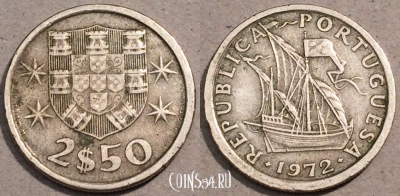 Португалия 2,5 эскудо 1972 года, KM# 590, 103-101