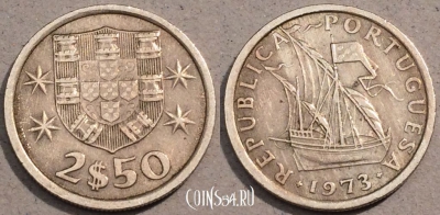 Португалия 2,5 эскудо 1973 год, KM# 590, 103-106