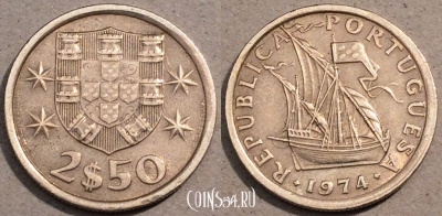 Португалия 2,5 эскудо 1974 года, KM# 590, 103-109