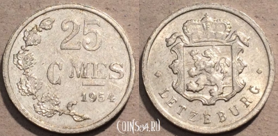 Люксембург 25 сантимов 1954 года, KM# 45a, 105-073