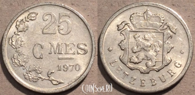 Люксембург 25 сантимов 1970 года, KM# 45a, 105-076