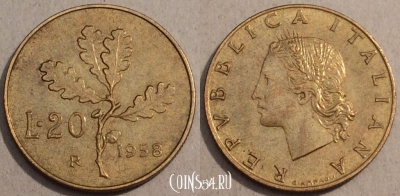 Италия 20 лир 1958 года, KM# 97.1, 105-110