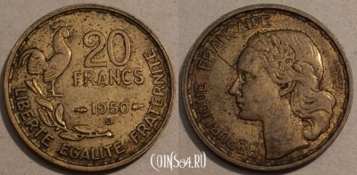Франция 20 франков 1950 года, KM# 916, 105-120