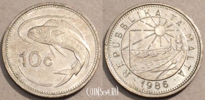 Мальта 10 центов 1986 года, KM# 76, 105-139