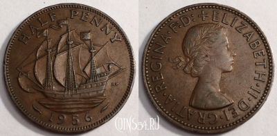 Великобритания 1/2 пенни 1956 года, KM# 896, 067-038a