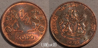 Нигерия 1/2 кобо 1973 года, KM# 7, 106-027