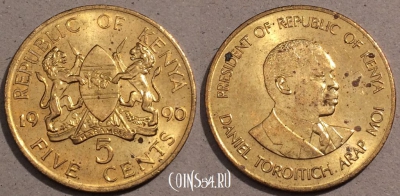 Кения 5 центов 1990 года, KM# 17, 106-030