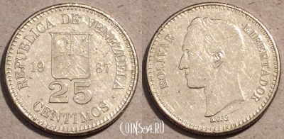 Венесуэла 25 сентимо 1987 года, Y# 50, 106-038