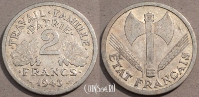 Франция 2 франка 1943 год, KM# 904, 106-063
