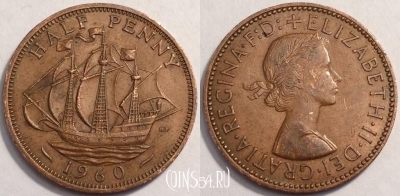 Великобритания 1/2 пенни 1960 года, KM 896, 69-040b
